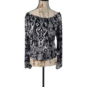 Arden B women's blouse long sleeve black/white Sz XL office whimsigoth going out